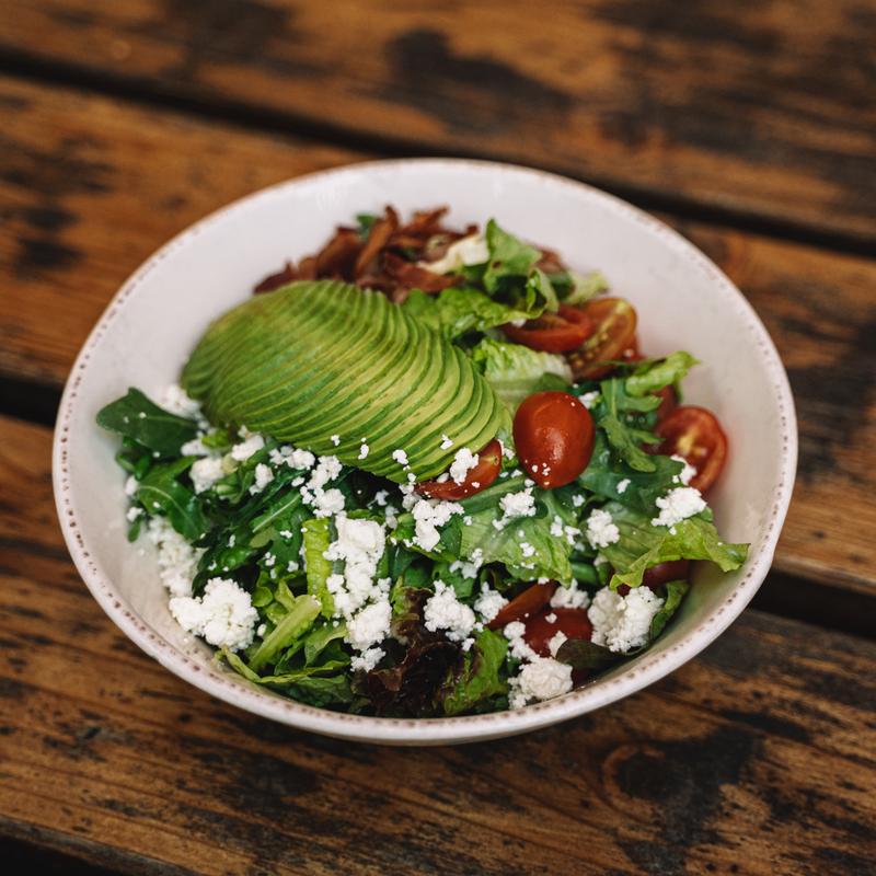 BLT chopped salad with avocado, tomato and feta