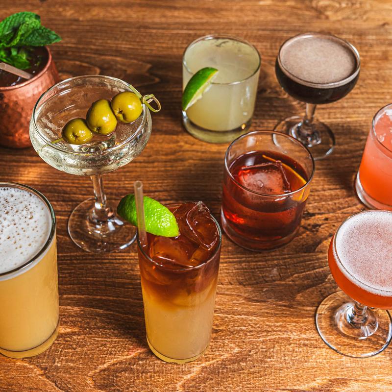 A variety of cocktails on a table